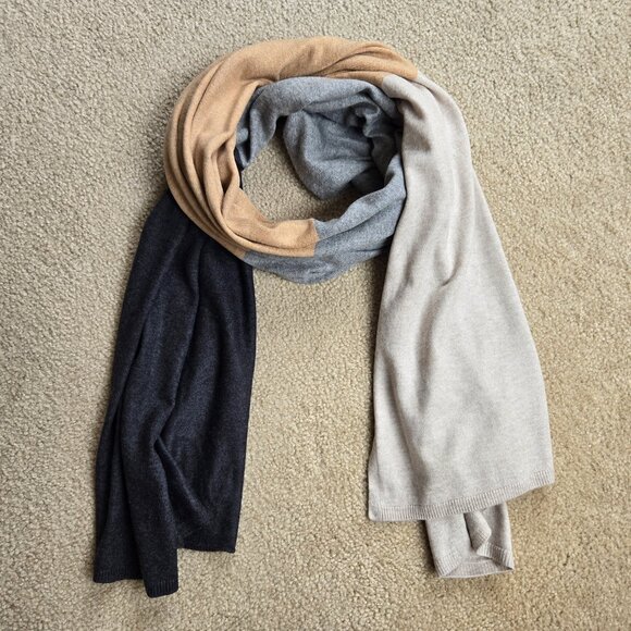 Accessories - Cashmere Cotton Colorblock Scarf Neutral Colors